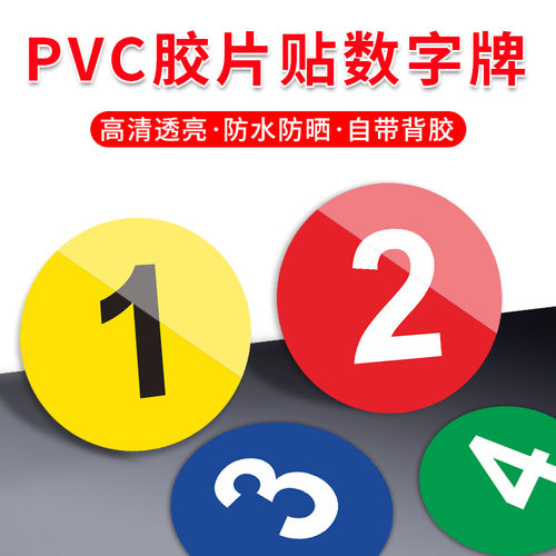 数字贴纸号码牌编号PVC胶片贴号牌背胶自粘墙贴放水 数字标牌小号数字贴设备机床餐桌圆形牌序编号牌定制定做