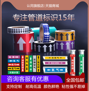 国标反光膜管道标识贴消防化工流向介质工业管道箭头标识贴标识标签贴自来水进水回水压缩空气蒸气管路警示牌