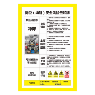 岗位安全风险点告知牌卡危险化学品安全周知卡砂轮机台钻配电房叉车货梯注塑机车床应急处置公告警示标识牌