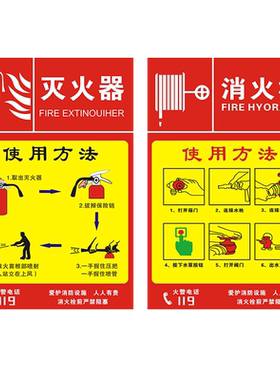 消火栓灭火器使用方法指示牌贴纸