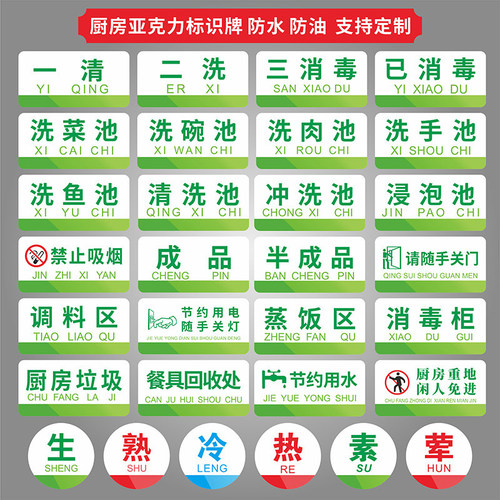 厨房标识牌2mm厚亚克力高粘背胶