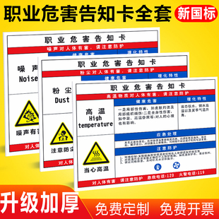 职业病危害告知牌卡粉尘卫生警示标识高温噪声噪音有害必须戴口罩危险化学品安全周知卡油漆盐酸硫酸标志定制