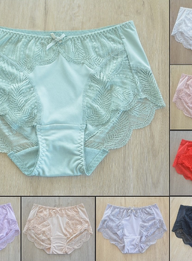 910薄款牛奶丝女士无痕蕾丝性感高腰大码胖mm抗菌纯棉裆三角裤