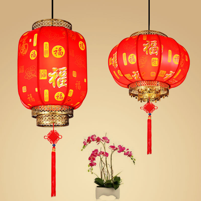 中式红灯笼户外防水走廊大门阳台新年结婚乔迁羊皮红色挂led吊灯