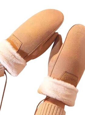 麂皮绒闷子军迷棉手套女士冬季户外骑车保暖防风防寒加绒连指手套