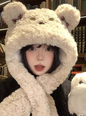冬季军迷雷锋帽可爱帽子女加绒加厚卡通毛绒帽保暖显脸防风雪地帽