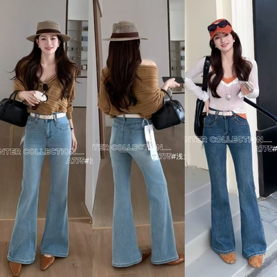 柔柔家春季高腰显瘦微喇牛仔裤