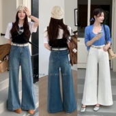 柔柔家实拍牛仔裤 女E272 弹力高腰显瘦直筒阔腿牛仔裤 2026春季 新款