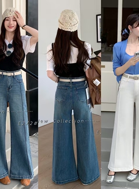 柔柔家实拍牛仔裤2026春季新款弹力高腰显瘦直筒阔腿牛仔裤女E272