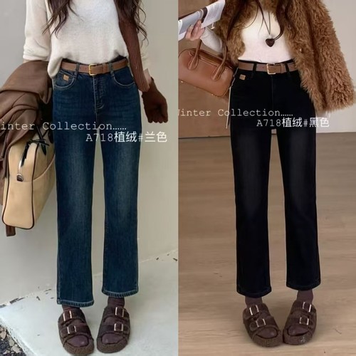 柔柔家小个子加绒植绒严管裤