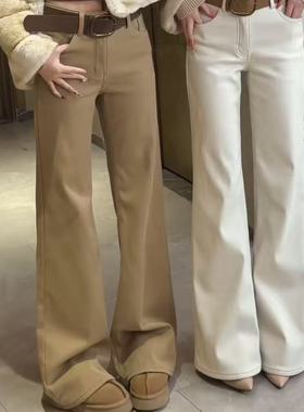 元色韩标加绒加厚巨厚保暖不贴腿微喇裤女秋冬高腰喇叭牛仔裤2726