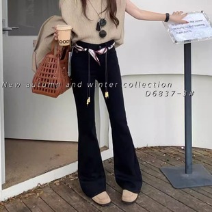 D6837 高腰显瘦弹力微喇拖地裤 柔柔家小个子龙萱非凡2025秋季 新款