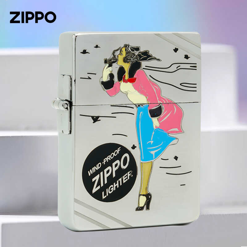 zippo打火机正版1935经典珐琅风中女郎防风煤油男士送礼之宝