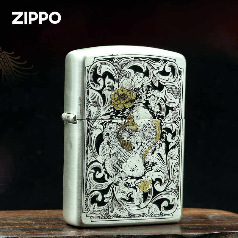 ZIPPO打火机官方正版盔甲煤油招财锦鲤复古做旧煤油防风男士礼物