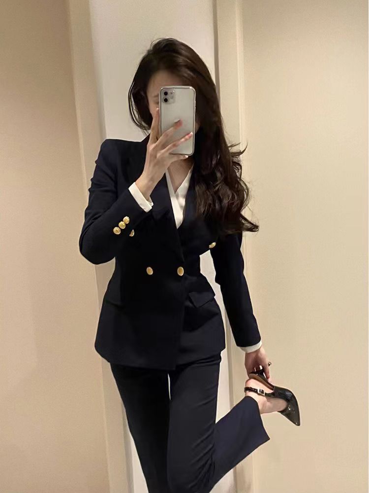 秋冬新款女套装大学生公务员面试职业装时尚显瘦气质免烫西服正装