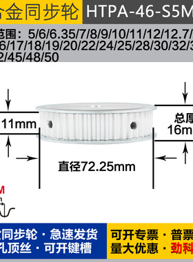 铝合金同步轮HTPA46S5M100 槽宽1 1 S5M46齿 外径72.25 圆孔顶丝