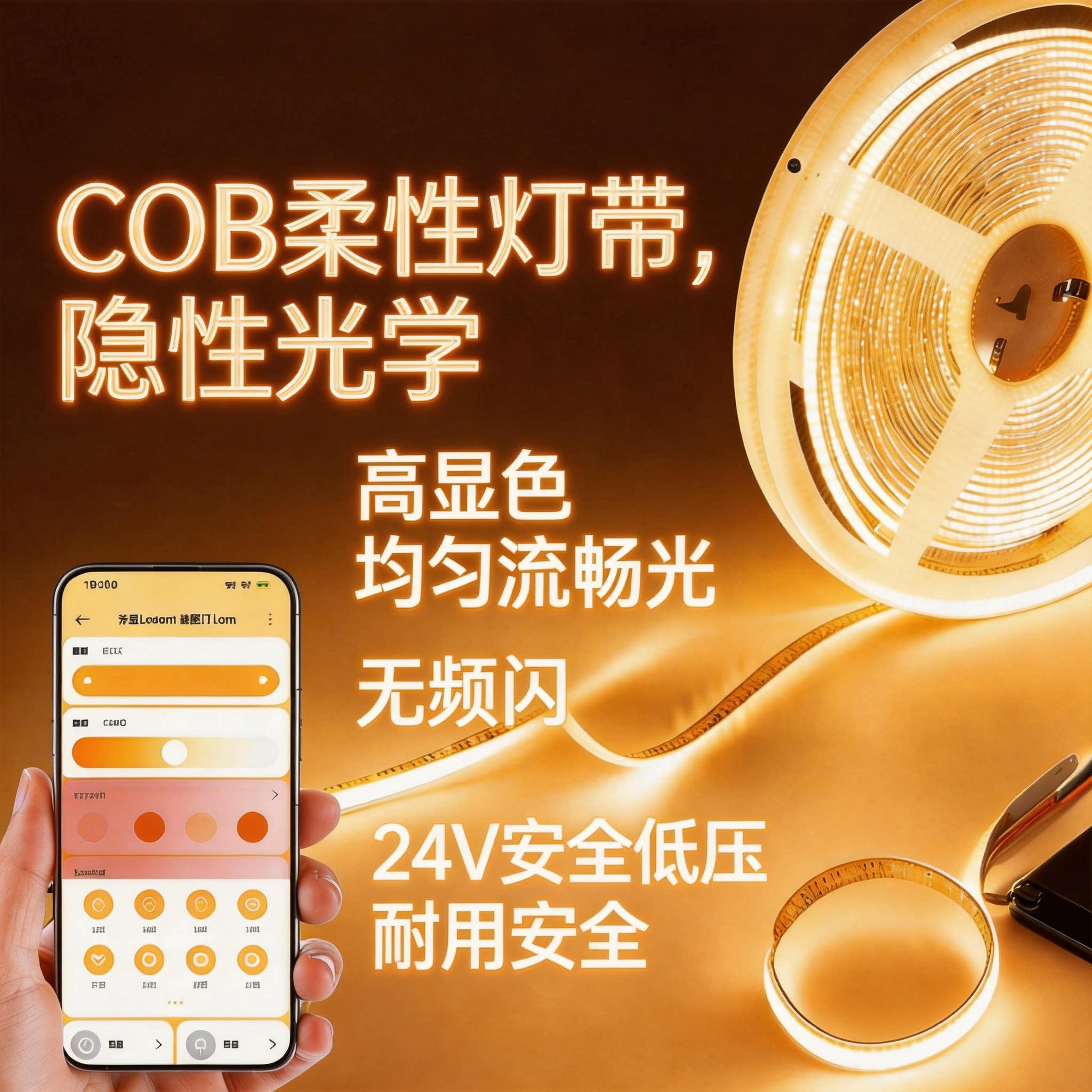 已接入米家app智能COB灯带三色LED线性灯条24V客厅吊顶悬浮顶氛围
