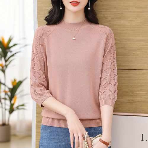 恒源祥桑蚕丝妈妈七分袖针织衫