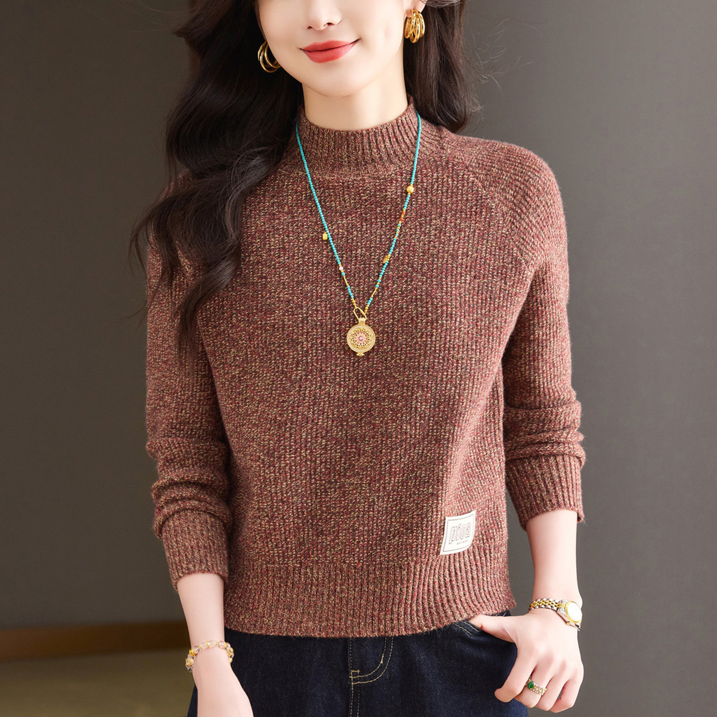 恒源祥半高领羊毛衫女秋冬2025新款加厚宽松线衣针织衫短款毛衣,女装/女士精品,毛衣,淘宝优惠券,粉丝福利购,淘宝优惠卷