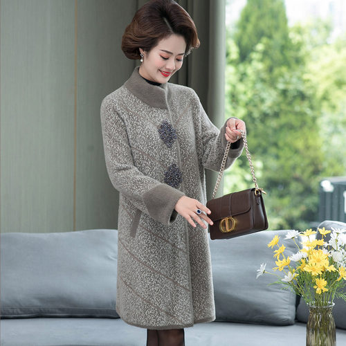 恒源祥仿水貂绒立领毛呢外套大衣