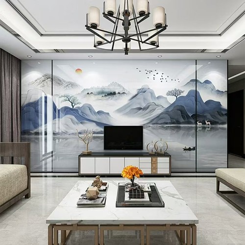 2025简约电视背景墙岩板3D雕刻