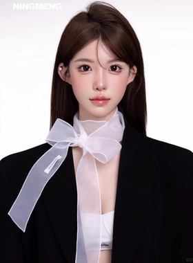 韩系辣妹时髦细长条款白色系脖丝巾丝带透视少女欧根纱飘带围巾女