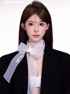 韩系辣妹时髦细长条款白色系脖丝巾丝带透视少女欧根纱飘带围巾女
