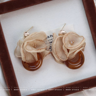 《暮秋》原创新中式诧疾风复古网纱花朵高级感独特气质百搭耳环女