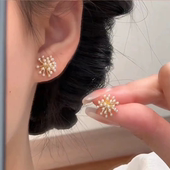 潮 耳环新款 名媛气质小巧精致烟花珍珠耳钉时尚 百高级感女网红爆款