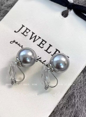 好显贵灰色三角珍珠耳夹无耳洞小众高级感气质耳环女简约百搭耳饰