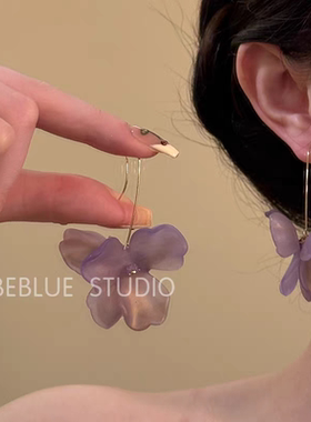 珐琅花韵~夏雾面紫色超仙氛围感夸张花朵耳环2025新款爆款耳饰女