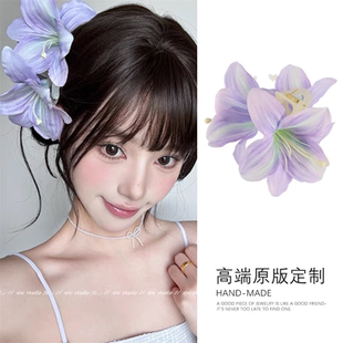 拍照出图火爆款百合花后脑勺大号抓夹女花朵发饰2025年新款头饰