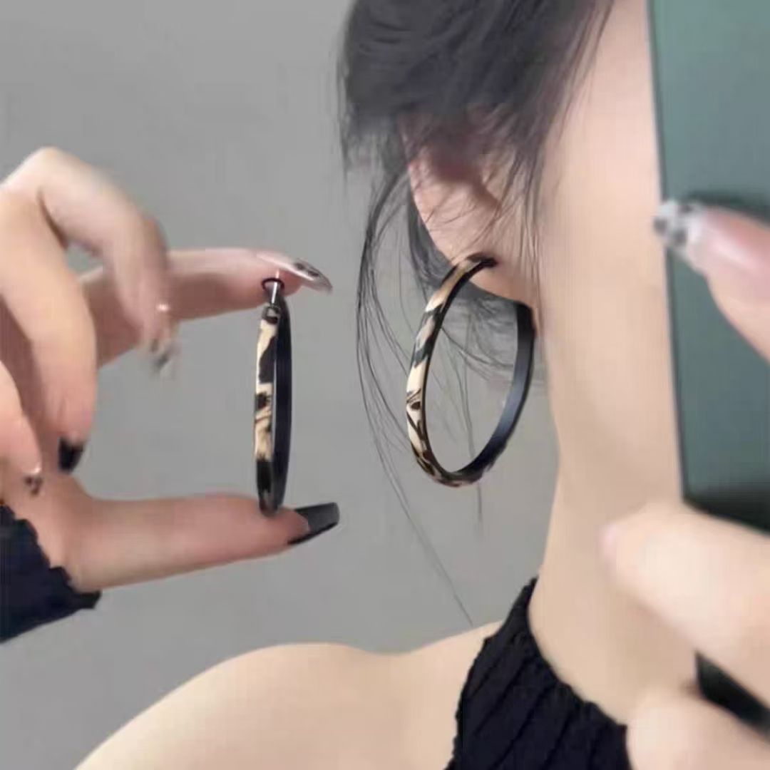 原创设计感个性豹纹大圈圈耳环韩国新款轻奢简约夸张大气耳坠耳饰