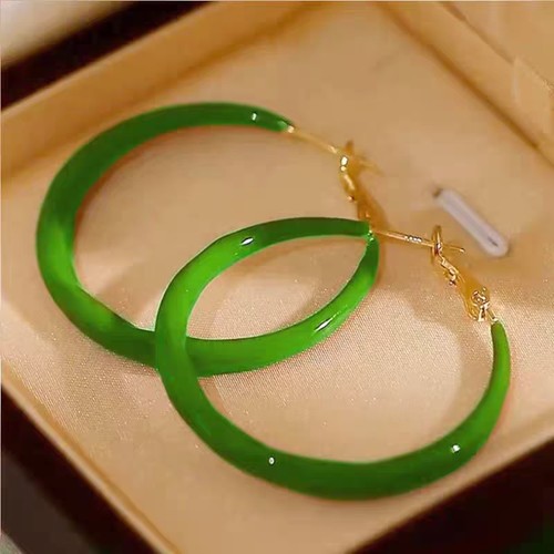 高端女士款绿色大耳圈港风设计个性方圆脸显圈圈耳饰耳环耳圈礼物