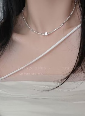 s925纯银碎银子小方块项链