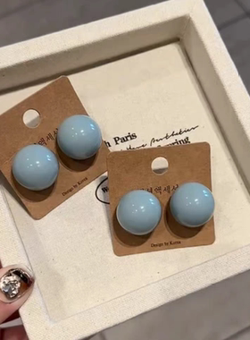 新款高级感雾霾蓝灰色珠珠耳钉女小众设计感轻奢时尚气质耳环耳夹