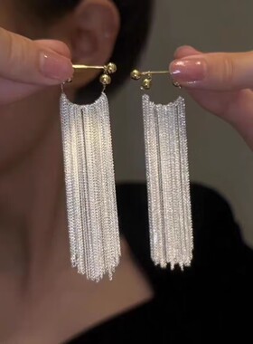 高级感璀璨银河瀑布长款流苏耳环