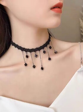 新品蕾丝复古锁骨链流苏choker