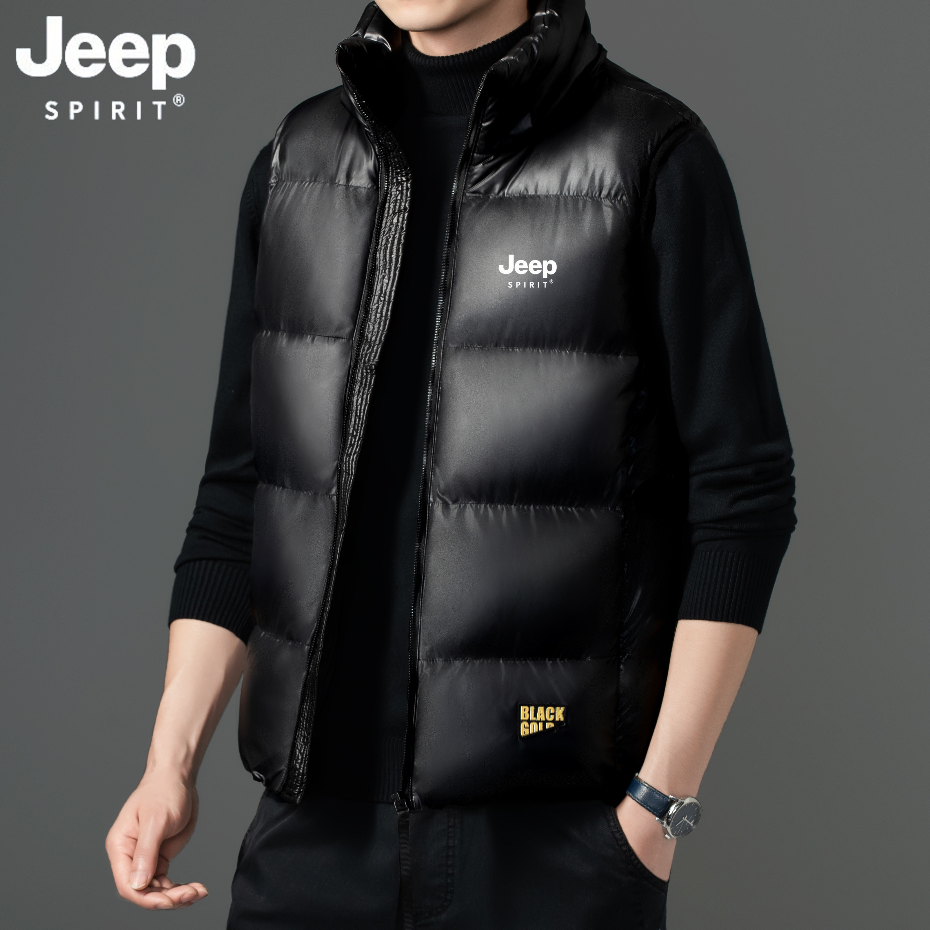 JEEP SPIRIT吉普羽绒马甲男款冬季新款无袖坎肩外穿学生连帽外套