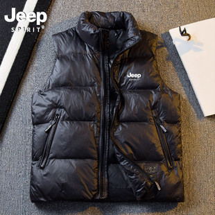 JEEP SPIRT吉普羽绒马甲男款2025冬季青少年立领外套初中学生马夹