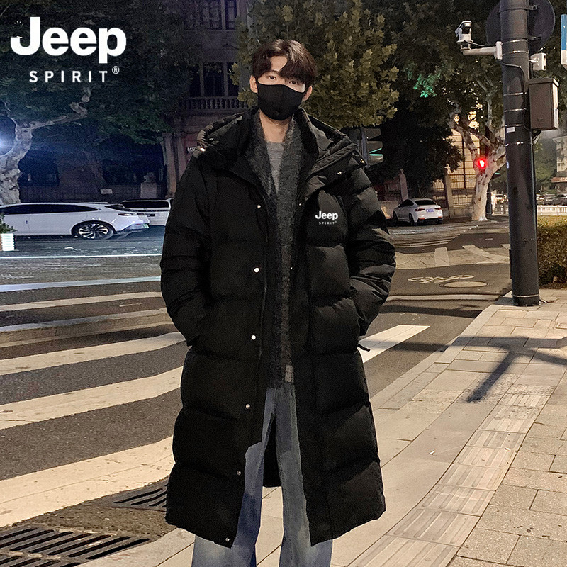 JEEP SPIRIT吉普羽绒服男中长款冬季加厚青少年连帽外套学生棉服