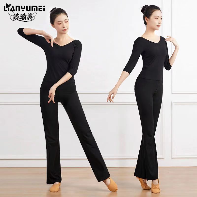 舞蹈服上衣女春夏中国古典现代舞服装练功中袖莫代尔跳舞练功服女