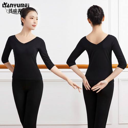 V领黑色舞蹈练功服上衣艺考形体