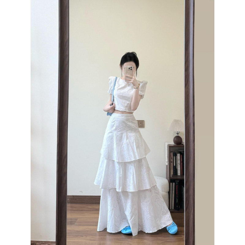夏天巨好看的套装女2025新款白色上衣裙子大方得体夏日穿搭两件套