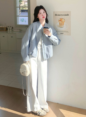 LY*现货秋装超软蛋白皮蓝色皮衣