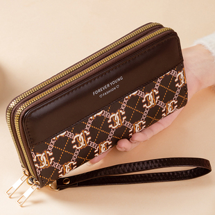 2025新款长款女士手拿包欧美复古风双拉链多功能钱包手机包逛街包