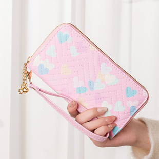 新款爱心女钱包长款拉链手拿包礼物女士包个性可爱逛街包花朵流苏