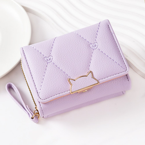 小香风PU三折多卡位短款钱包