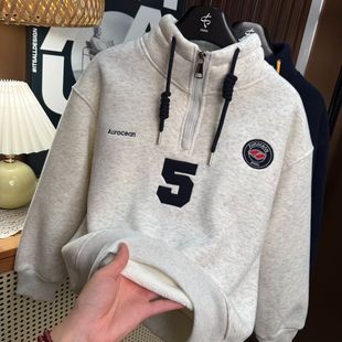 NASA潮牌男童刺绣立领卫衣儿童中大童5号数字痞帅加绒半拉链外套