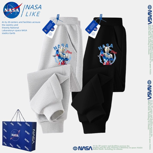 NASA潮牌儿童装纯色裤子赛罗奥特曼男女中大童大码加厚一体绒卫裤